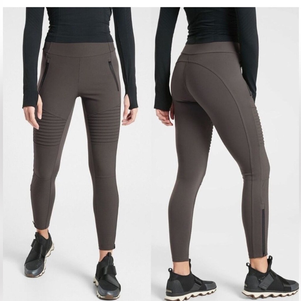 NWOT! Athleta Headlands Moto-Style High-Waist Leggings in Brown